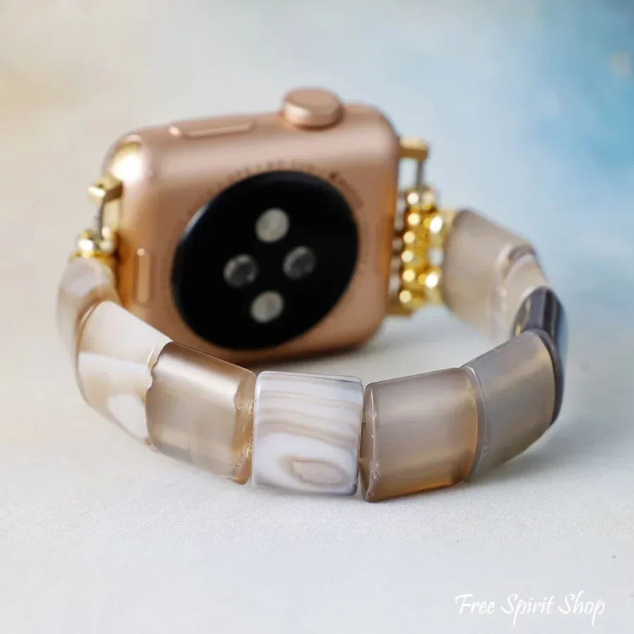 Brown Agate Square Bead Apple Watch Band - Image 4