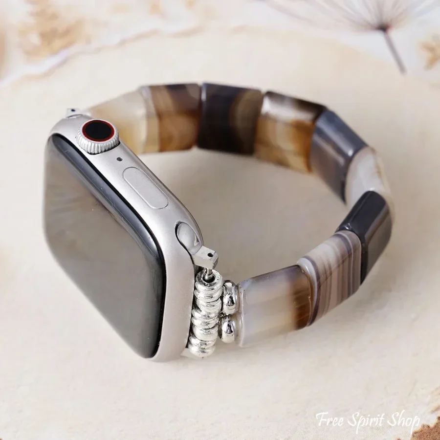 Brown Agate Square Bead Apple Watch Band - Image 5