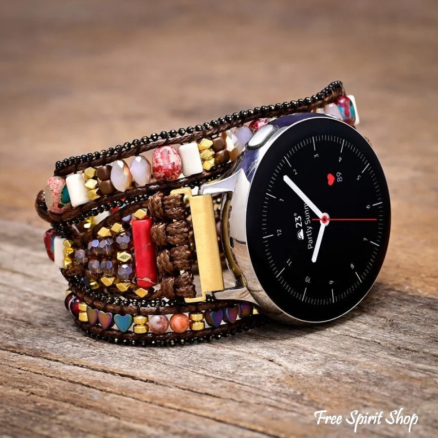 Brown Google Pixel Watch Band With Mixed Beads - Image 2