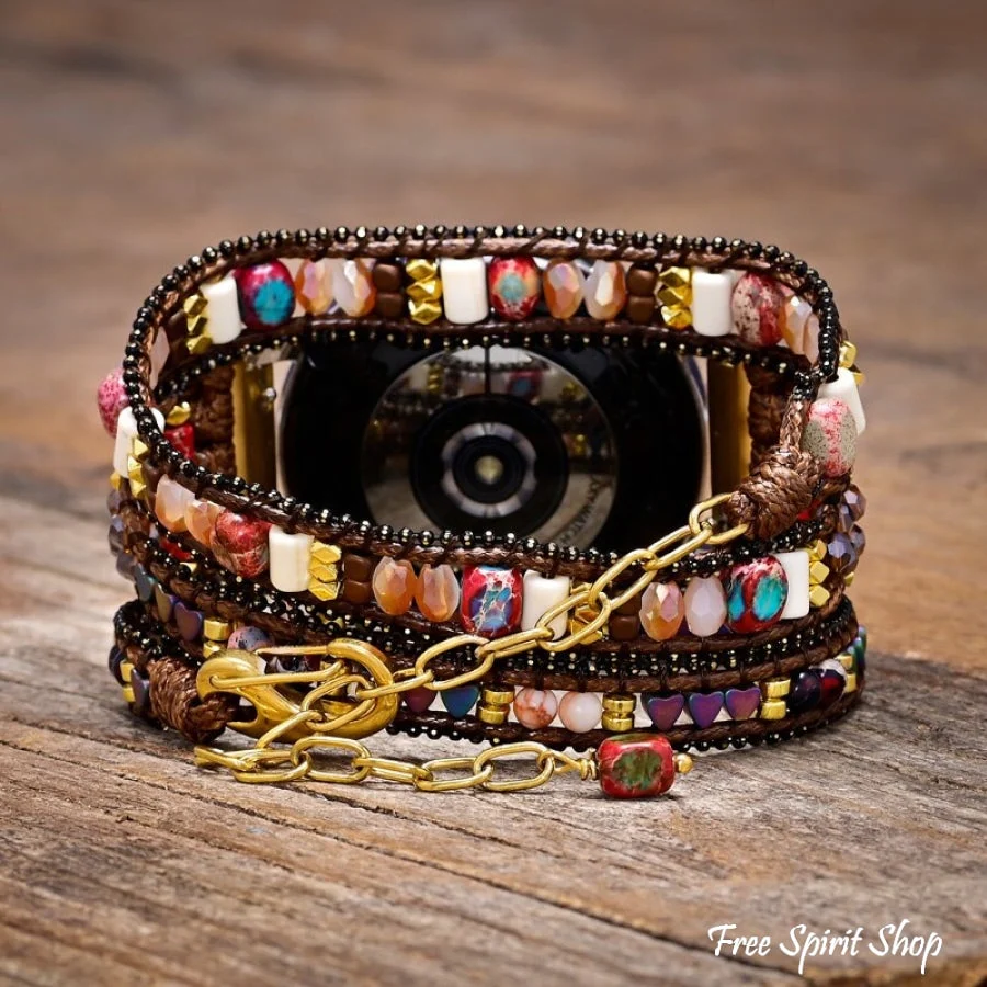 Brown Google Pixel Watch Band With Mixed Beads - Image 3