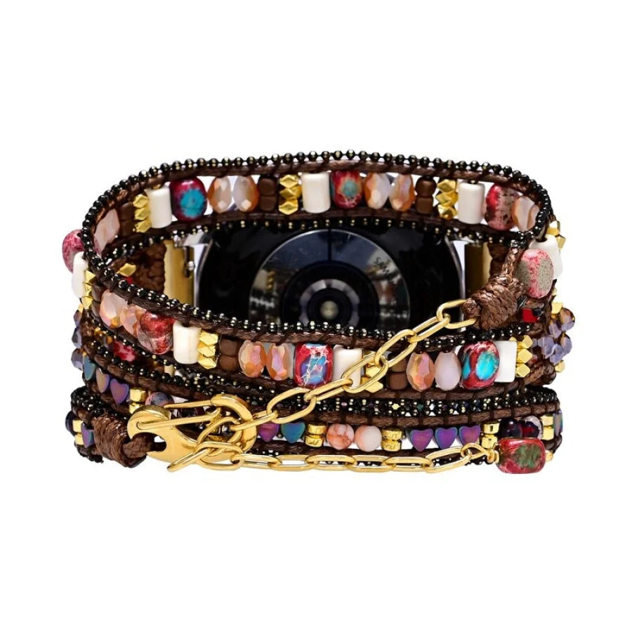 Brown Google Pixel Watch Band With Mixed Beads - Image 5
