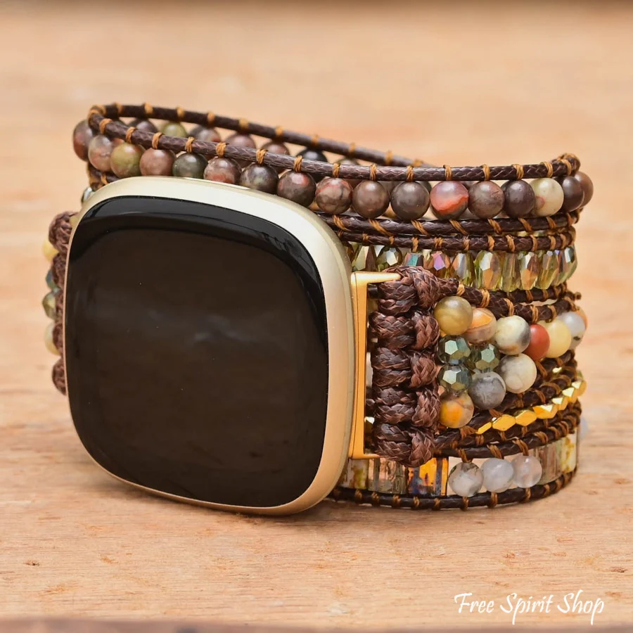 Brown Onyx Beaded Fitbit Watch Band
