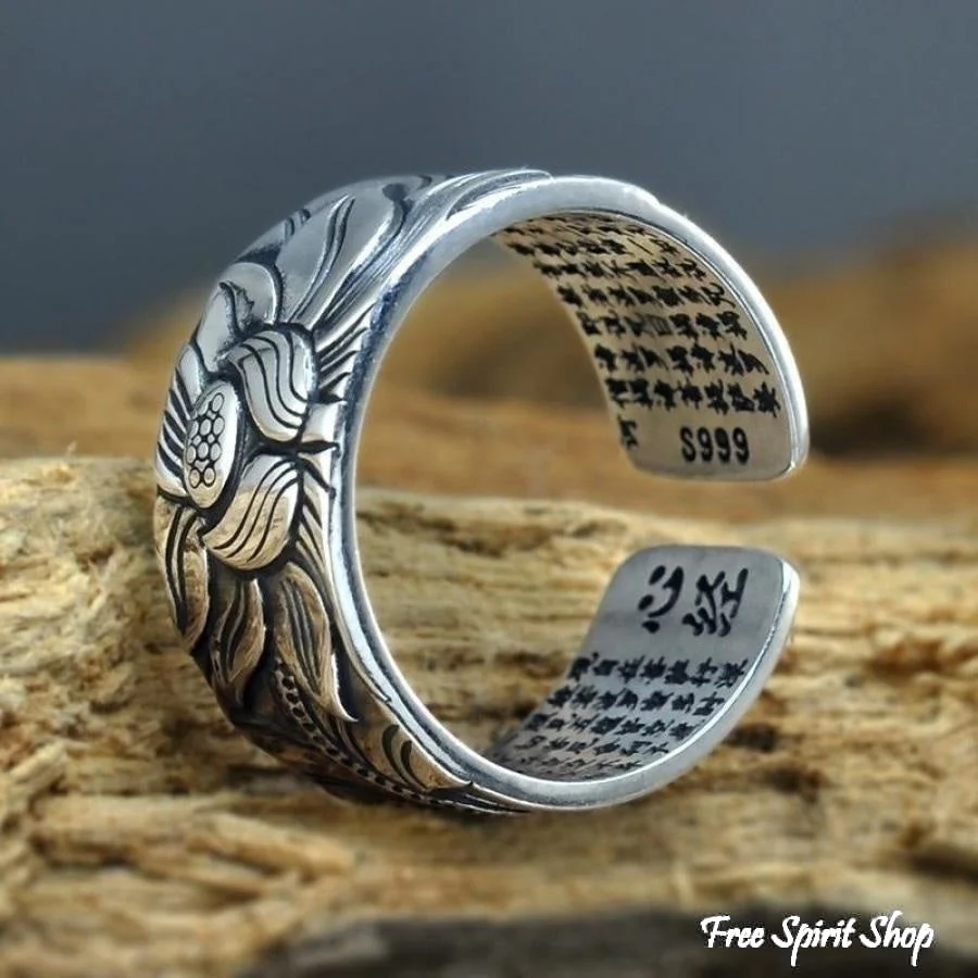 Buddhist Silver Lotus Flower Ring - Image 3