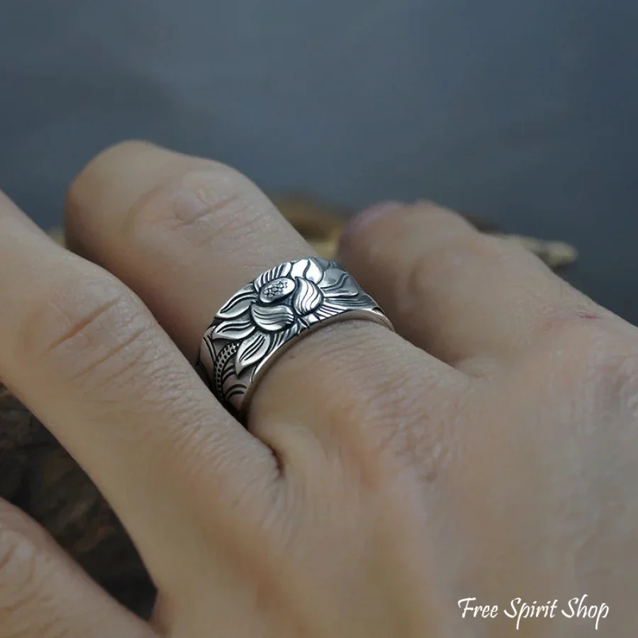 Buddhist Silver Lotus Flower Ring - Image 4