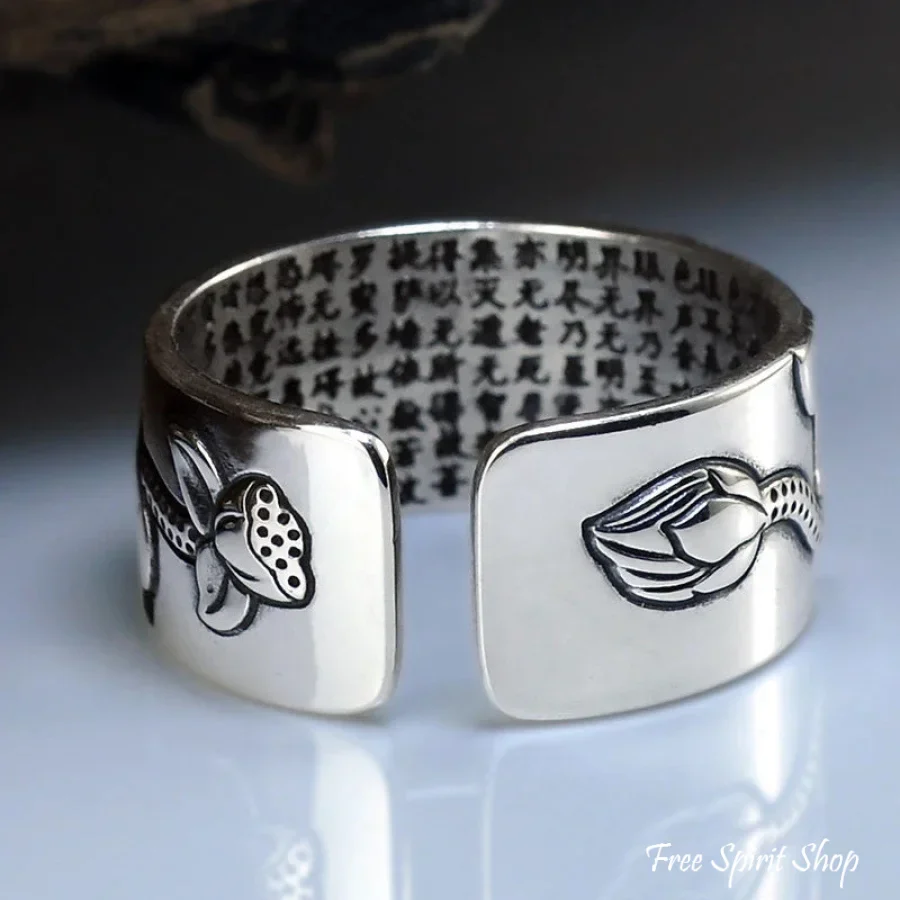 Buddhist Silver Lotus Flower Ring - Image 5