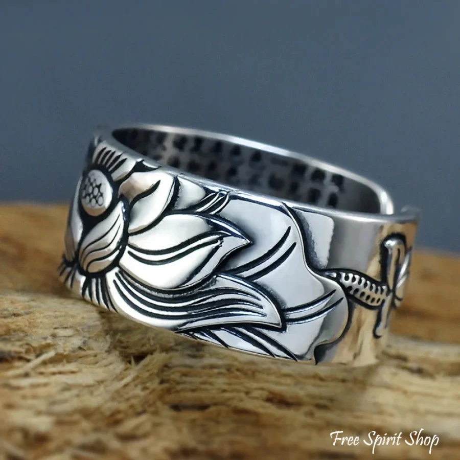 Buddhist Silver Lotus Flower Ring - Image 6
