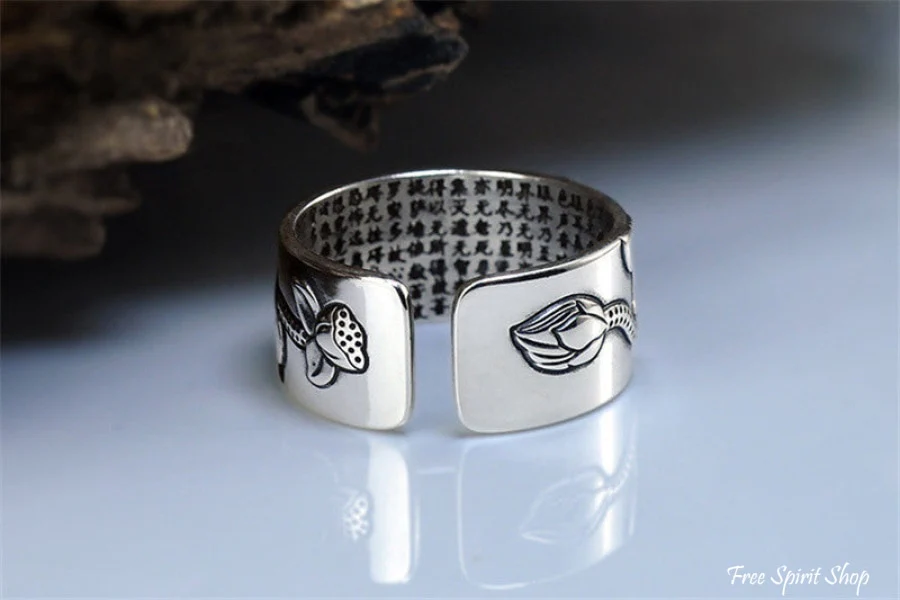 Buddhist Silver Lotus Flower Ring - Image 8