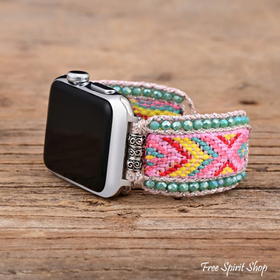 Candy Pink & Turquoise Braided Woven Nylon Adjustable Apple Watch Band - Image 3