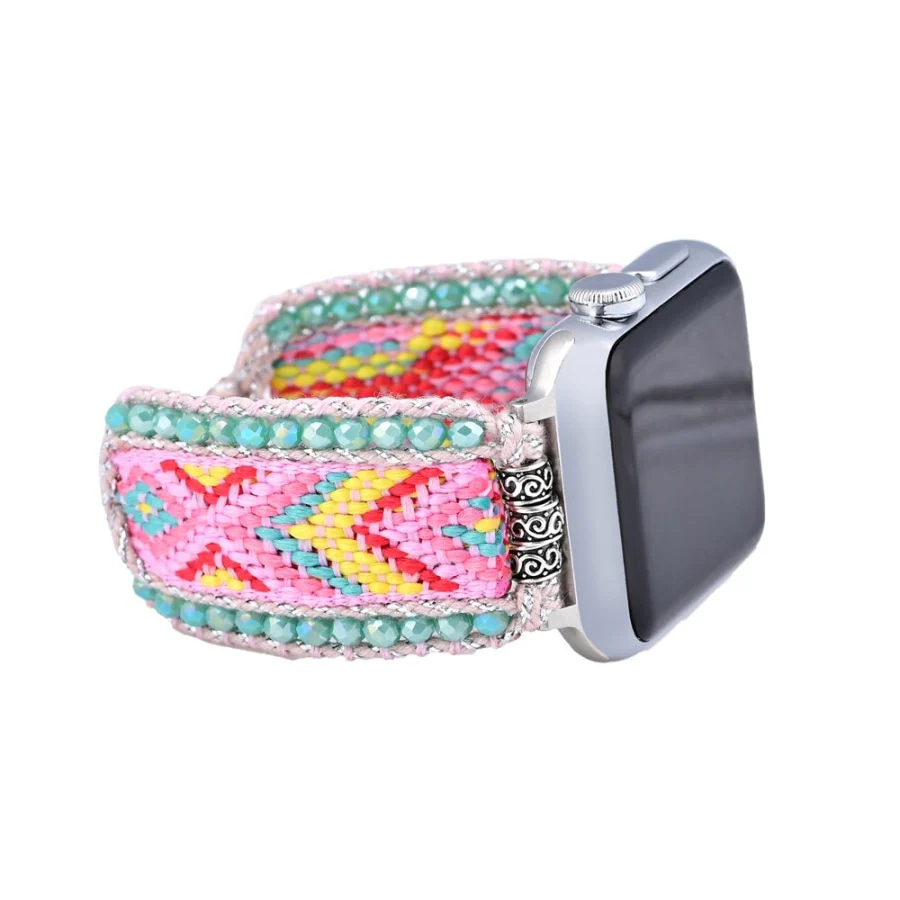 Candy Pink & Turquoise Braided Woven Nylon Adjustable Apple Watch Band - Image 4