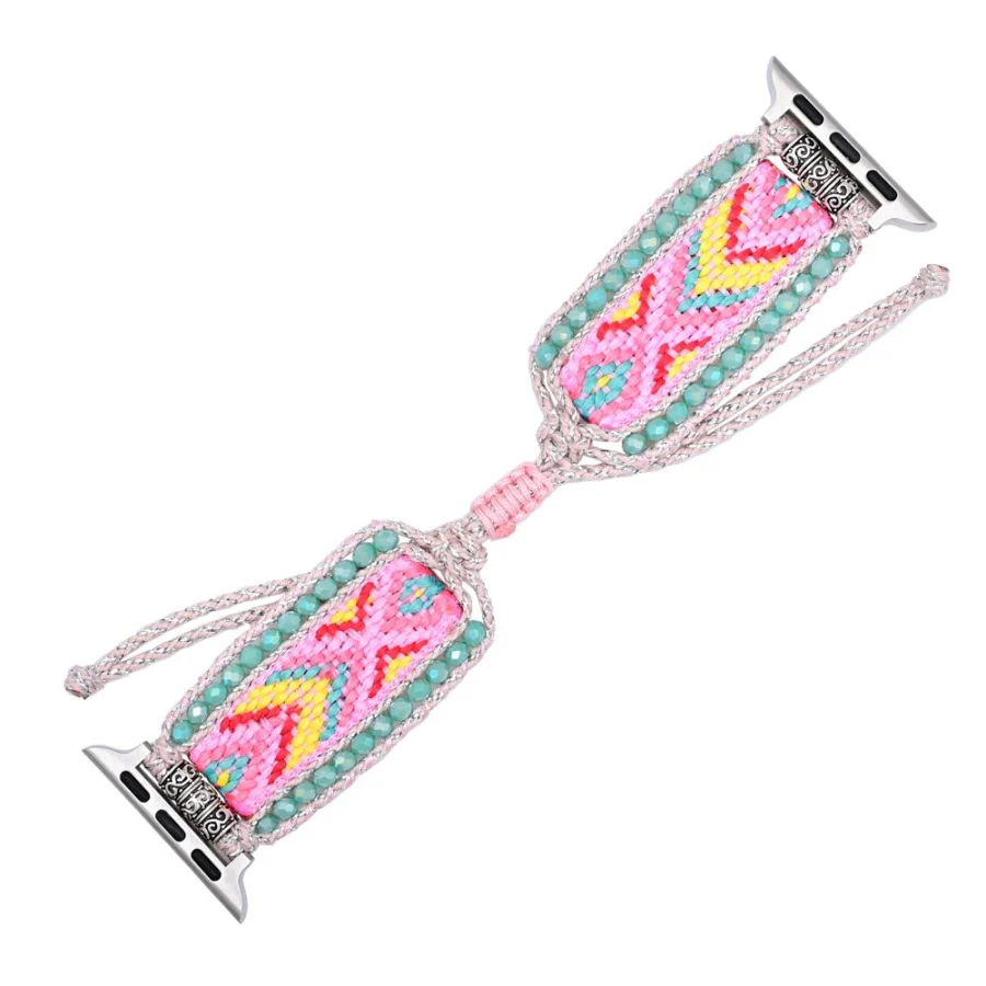 Candy Pink & Turquoise Braided Woven Nylon Adjustable Apple Watch Band - Image 5