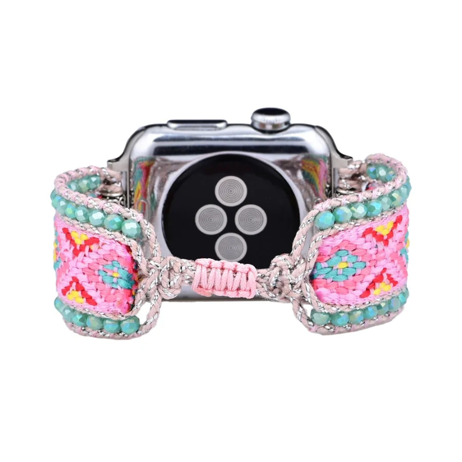 Candy Pink & Turquoise Braided Woven Nylon Adjustable Apple Watch Band - Image 6
