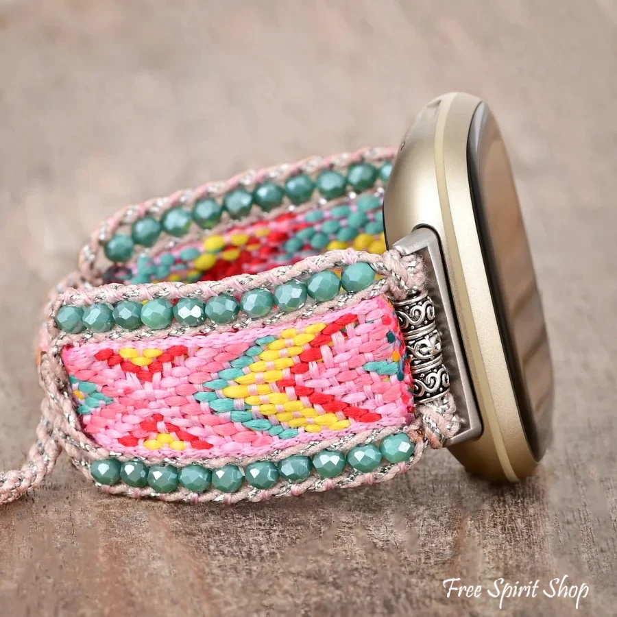 Candy Pink & Turquoise Braided Woven Nylon Fitbit Watch Band