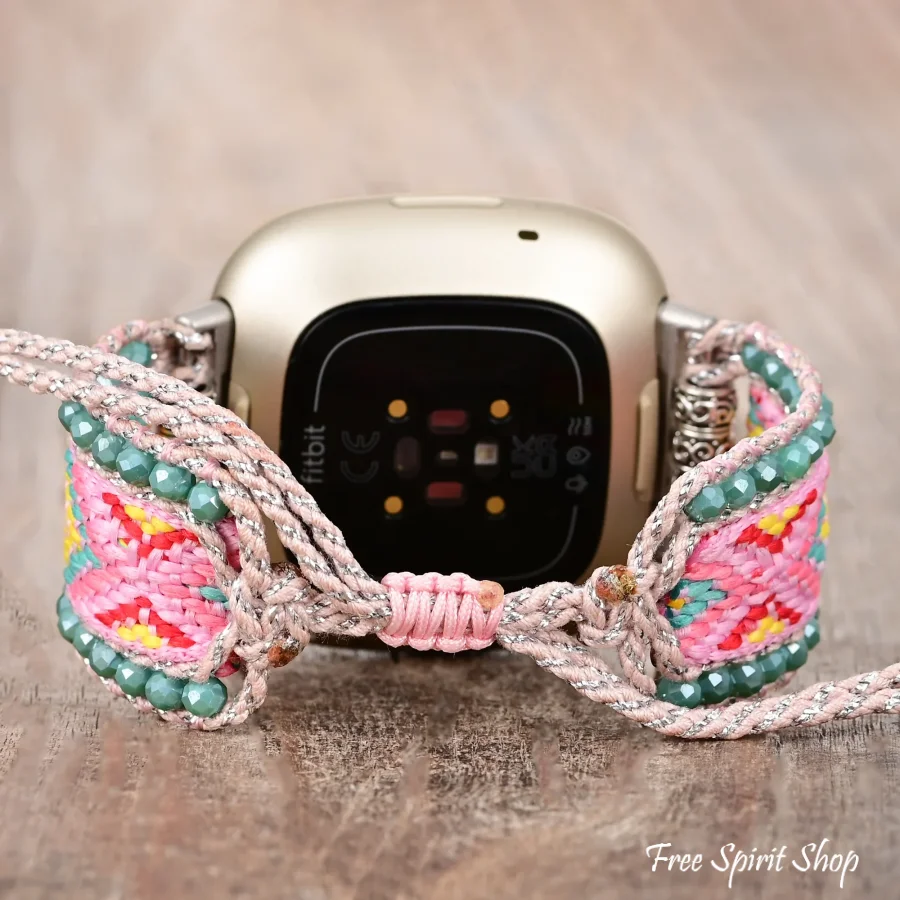 Candy Pink & Turquoise Braided Woven Nylon Fitbit Watch Band - Image 2