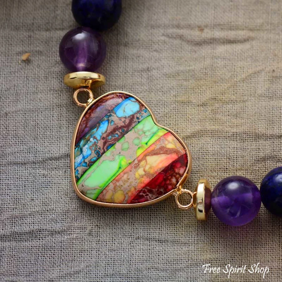 Chakra Stones & Rainbow Heart Bead Bracelet - Image 5