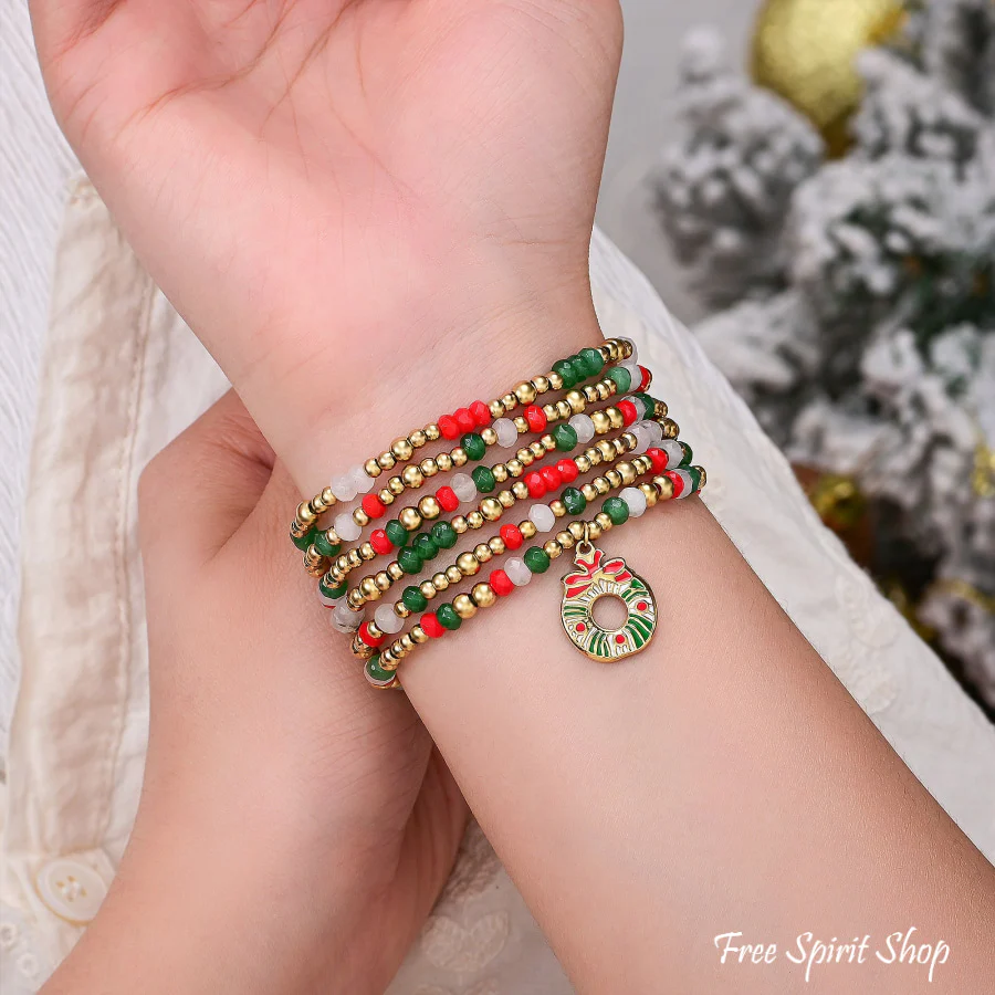 Christmas Charm Red Gold & Green Apple Watch Band - Image 3