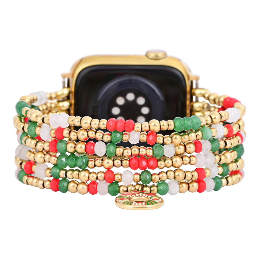 Christmas Charm Red Gold & Green Apple Watch Band - Image 5