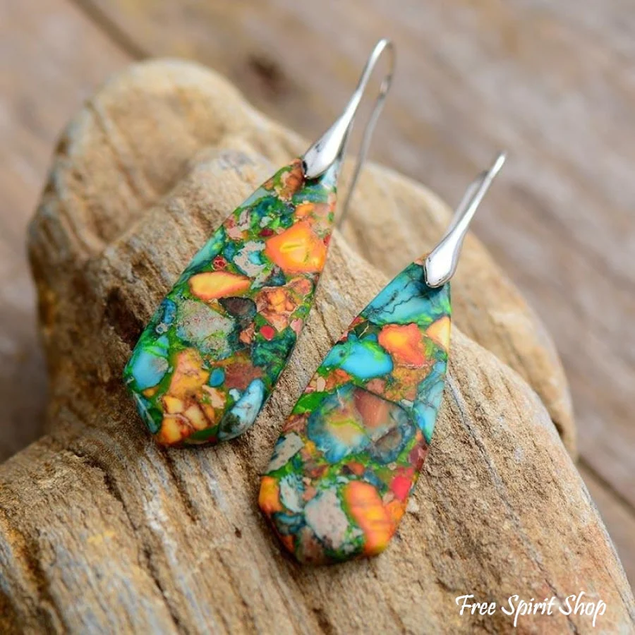 Colorful Imperial Jasper Dangle Earrings - Image 2