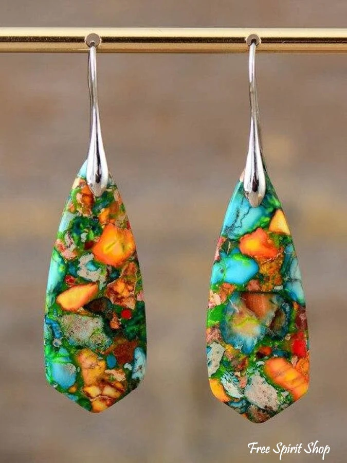 Colorful Imperial Jasper Dangle Earrings - Image 3