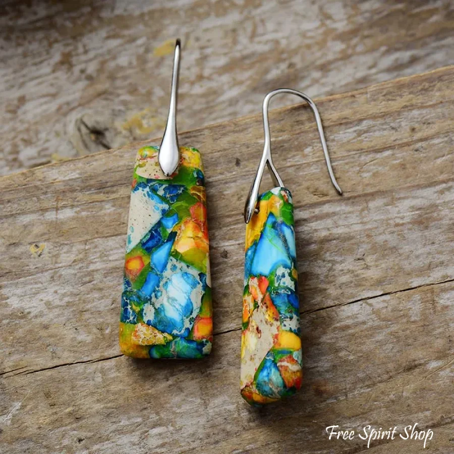 Colorful Imperial Mosaic Jasper Earrings - Image 3