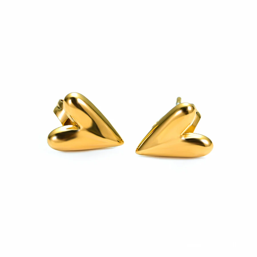 Elegant Gold Heart Stud Earrings - Image 2