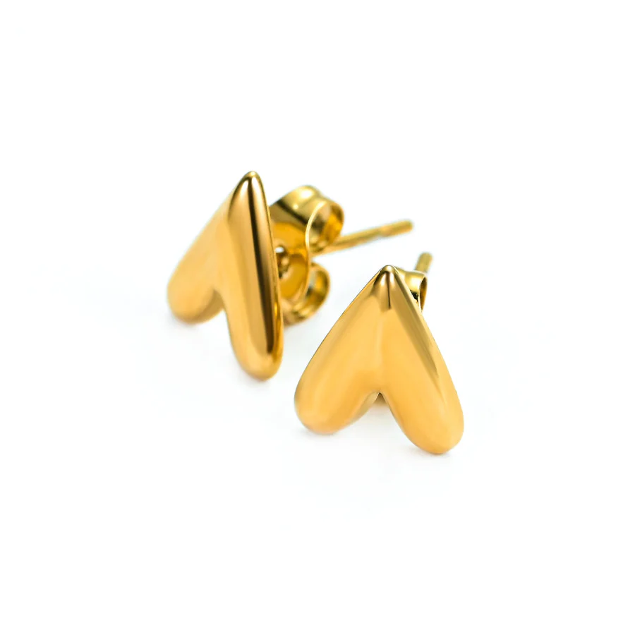 Elegant Gold Heart Stud Earrings - Image 3