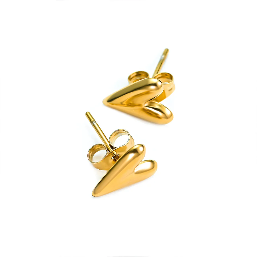 Elegant Gold Heart Stud Earrings - Image 4