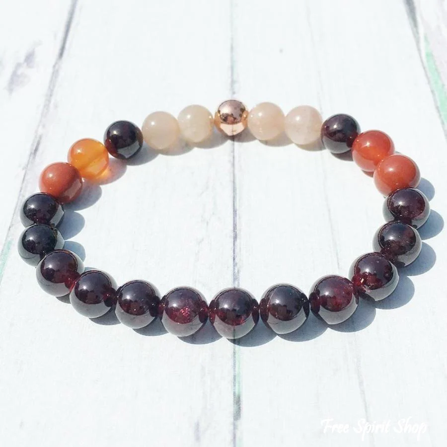 Natural Garnet Carnelian & Sunstone Bead Bracelet - Energy & Vitality - Image 3