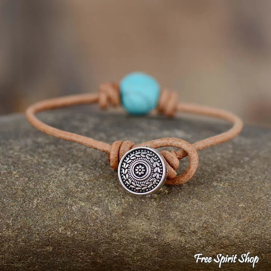 Single Bead Turquoise Leather Bracelet - Image 3