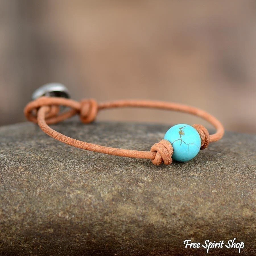 Single Bead Turquoise Leather Bracelet - Image 4