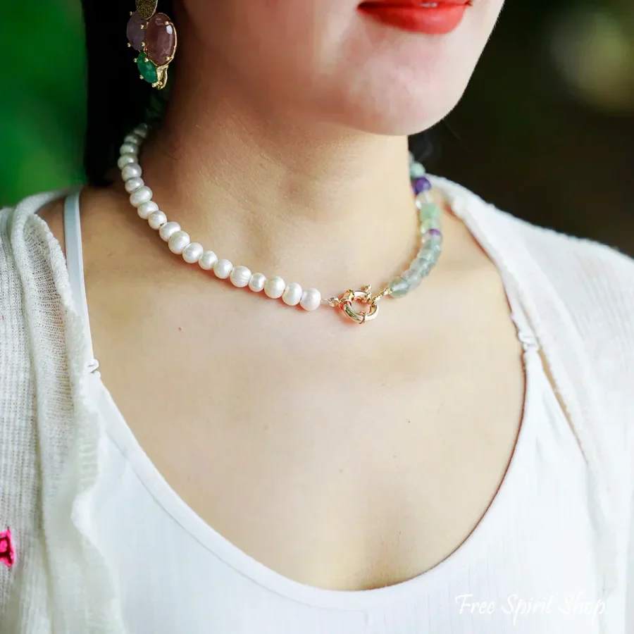 Fluorite & Freshwater Pearl Choker – Clarity & Grace - Image 6