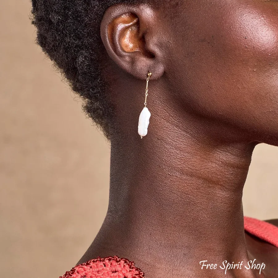 Freshwater Irregular Pearl Long Drop Earrings - Image 2