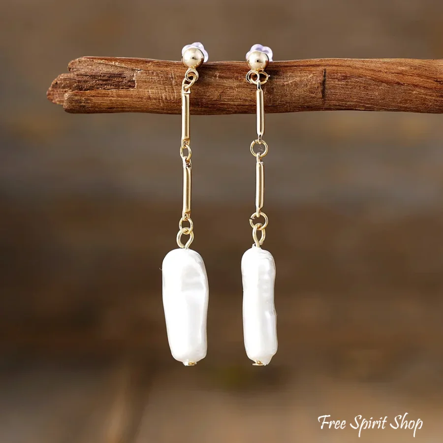 Freshwater Irregular Pearl Long Drop Earrings - Image 3