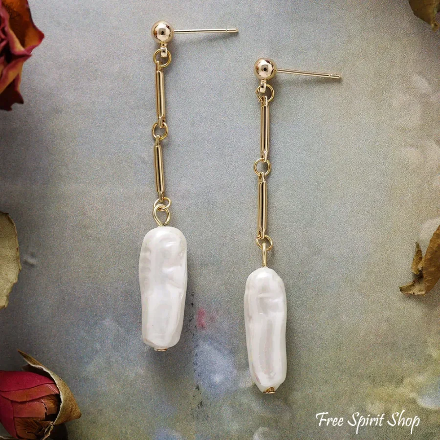 Freshwater Irregular Pearl Long Drop Earrings - Image 4