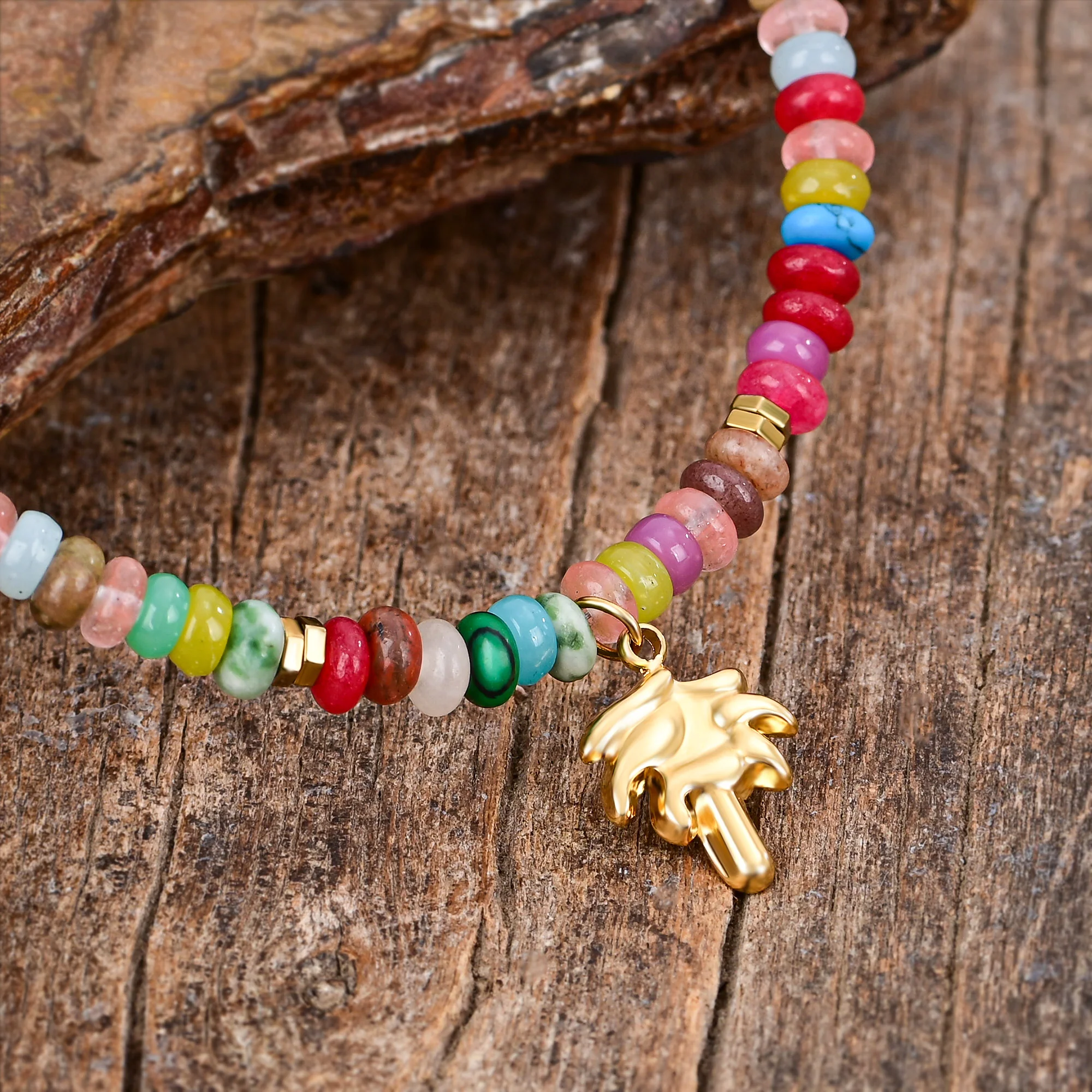 Multicolor Bead Anklet With Palm Tree Charm - Image 3
