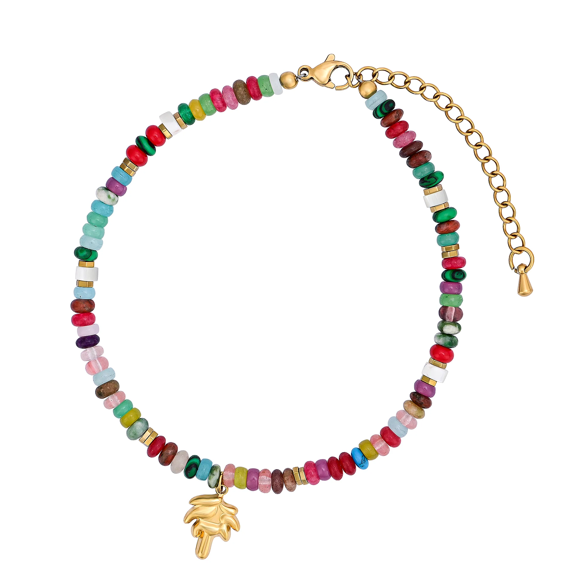 Multicolor Bead Anklet With Palm Tree Charm - Image 5