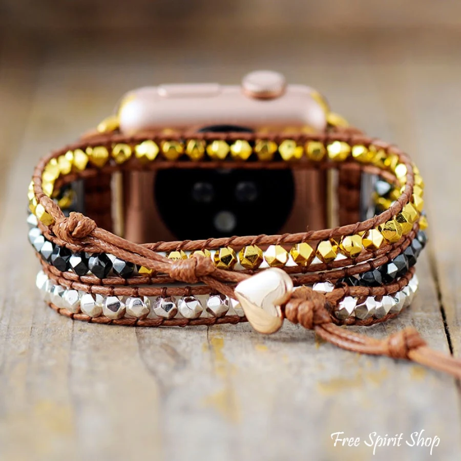 Gold & Silver Bead Apple Watch Band - Image 3