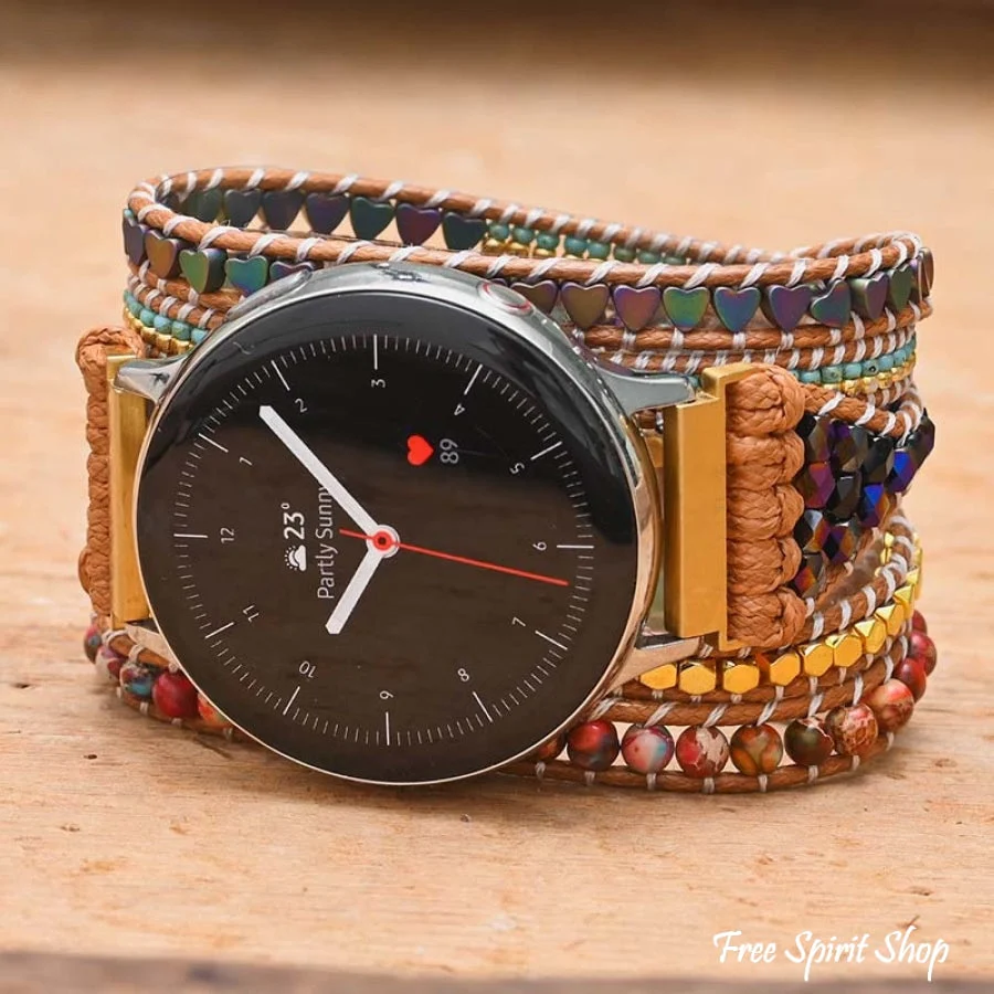 Google Pixel Watch Band With Natural Hematite Heart & Jasper Beads - Image 2