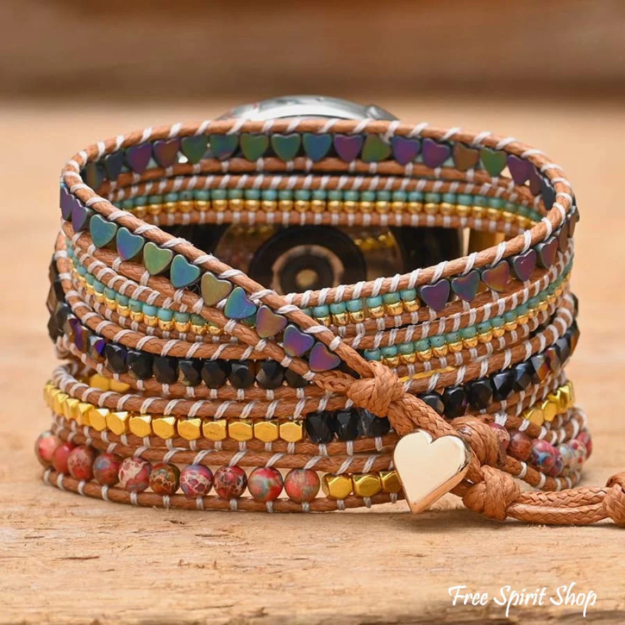 Google Pixel Watch Band With Natural Hematite Heart & Jasper Beads - Image 3