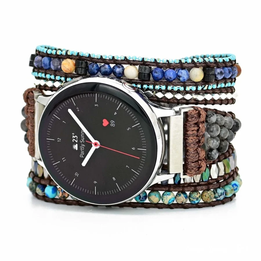 Google Pixel Watch Band With Natural Labradorite & Blue Jasper Beads - Image 3