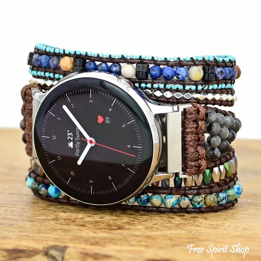Google Pixel Watch Band With Natural Labradorite & Blue Jasper Beads - Image 5