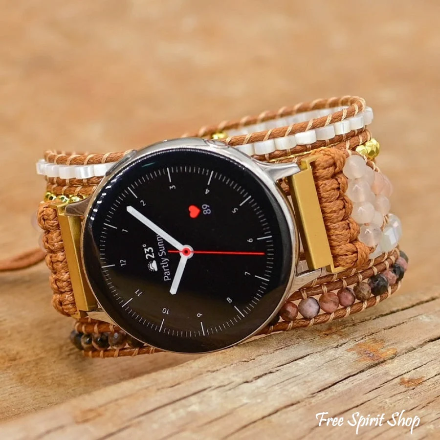 Google Pixel Watch Band With Natural Selenite Sunstone & Rhodonite Beads - Image 3