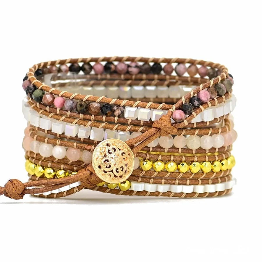Google Pixel Watch Band With Natural Selenite Sunstone & Rhodonite Beads - Image 4