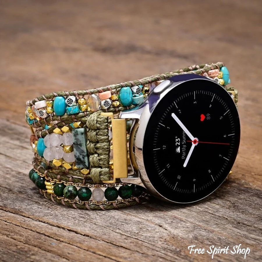 Google Pixel Watch Strap With Natural African Turquoise & Green Beads - Image 3
