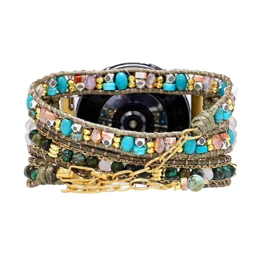 Google Pixel Watch Strap With Natural African Turquoise & Green Beads - Image 4