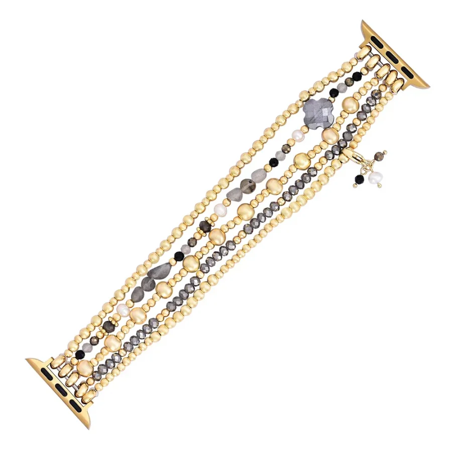 Gray Crystal Beaded Fitbit Watch Band with Clover Charm - Image 4
