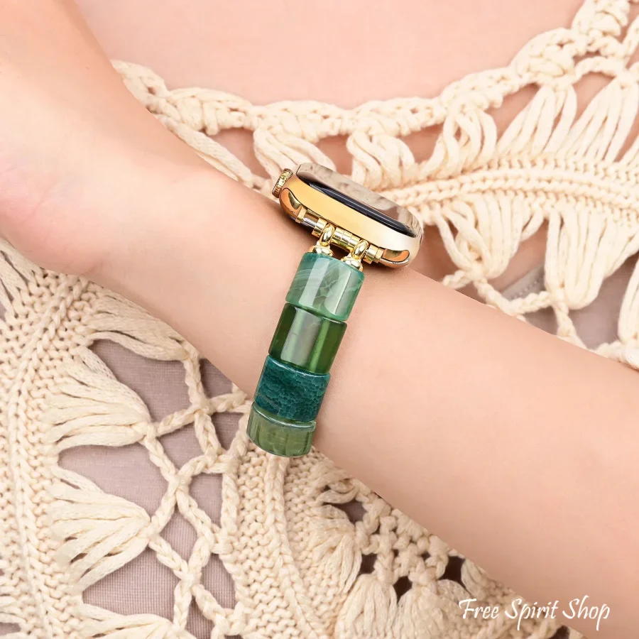 Green Agate Square Bead Apple Watch Band - Image 2