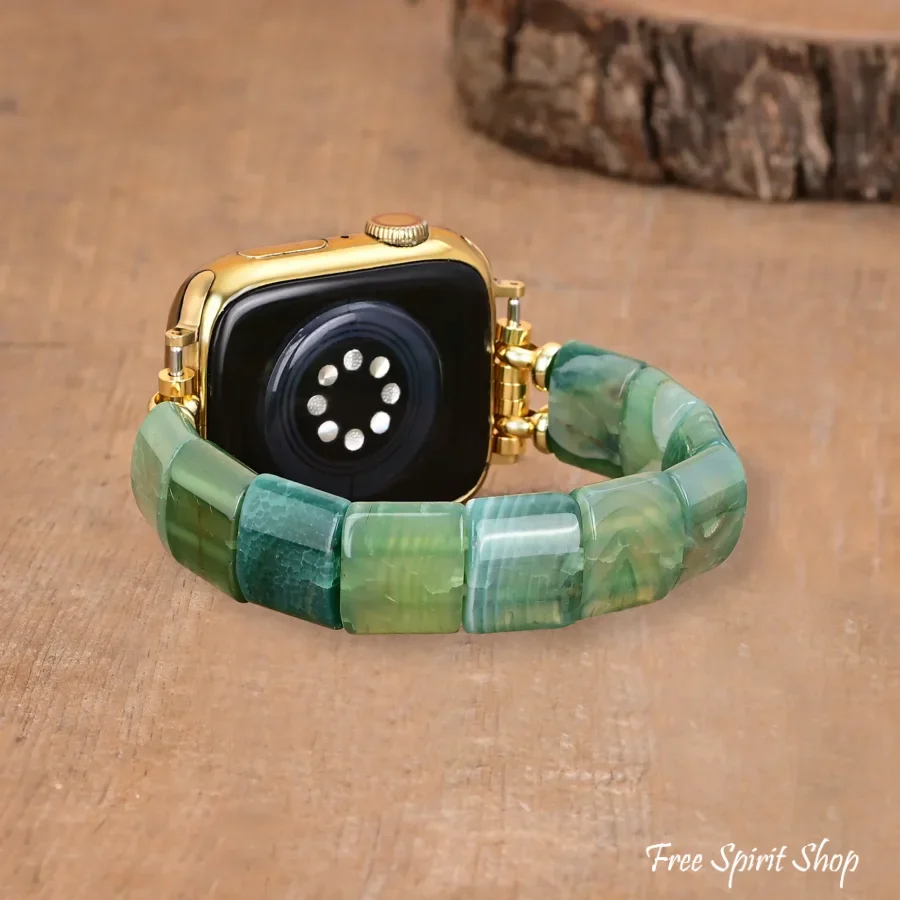 Green Agate Square Bead Apple Watch Band - Image 3
