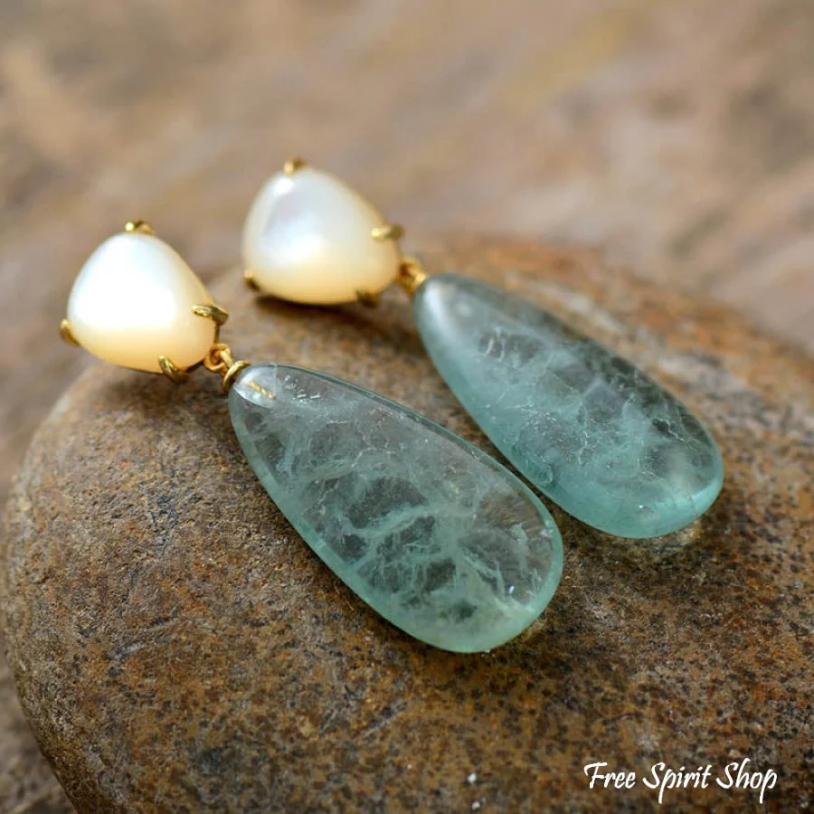 Green Fluorite & Seashell Earrings - Image 3