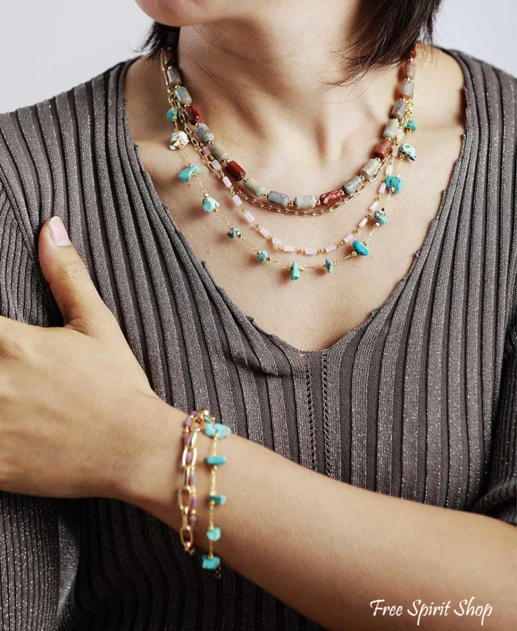 Green Jade King Jasper & Pink Jade Gemstone Choker Necklaces - Image 5