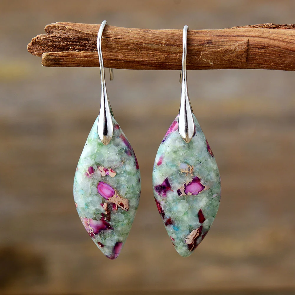 Green & Purple Imperial Jasper Leaf Earrings